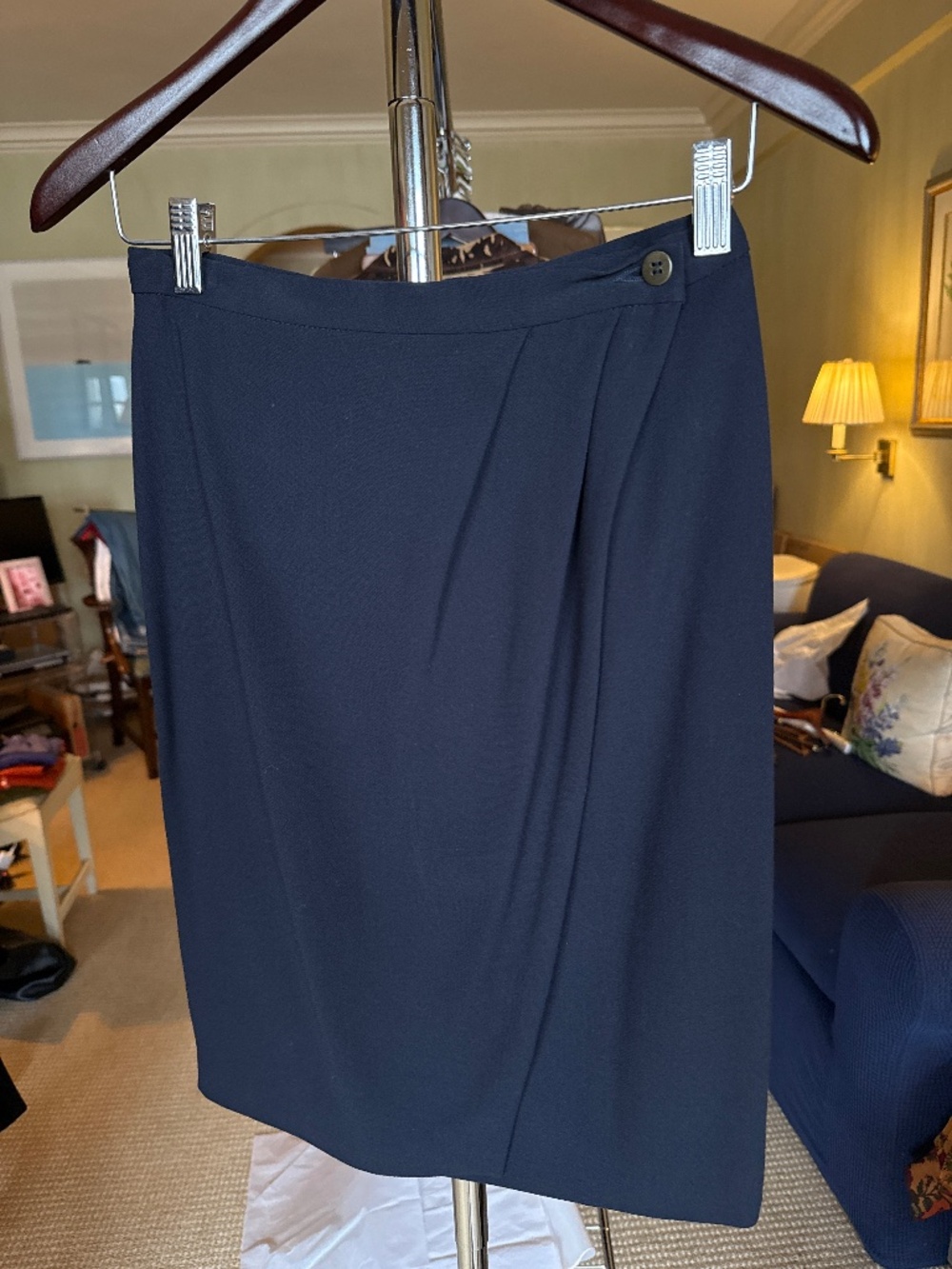 Vintage Giorgio Armani navy wool wrap pencil skirt